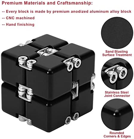 Lifidea Aluminum Alloy Metal Infinity Cube Fidget Cube (6 Colors) Handheld Fidget Toy Desk Toy with Cool Case Infinity Magic Cube Relieve Stress Anxiety ADHD OCD for Kids and Adults (Black)
