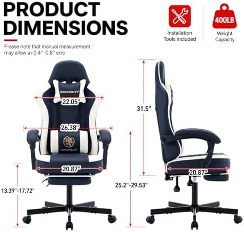Mistpeople Gaming Chair, Ergonomic High Back Computer Chair with Footrest, Lumbar Support & Pocket Spring Cushion, Comfortable Swivel Home Office Desk Chair for Adults