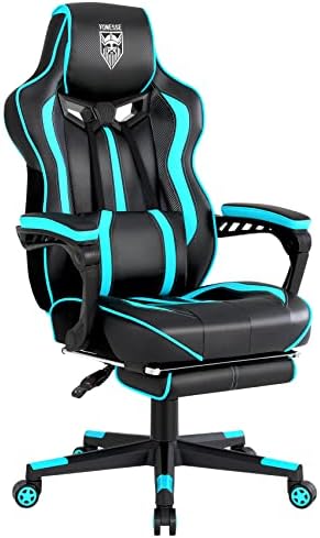 Vonesse Gaming Chairs for Adults, Gaming Chairs with Footrest and Massage, Reclining Computer Chair for Heavy People,Big and Tall Ergonomic Gamer Chair with Lumbar Pillow(Teal/Cyan)