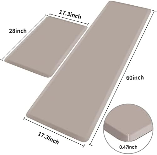 HappyTrends Kitchen Mat,17.3"x28"+17.3"x60" Khaki, Cushioned Comfort