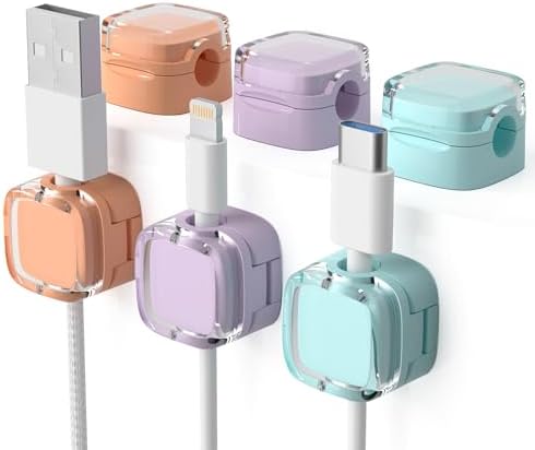 6 Pack Magnetic Cord Organizer & Cable Clips - Adjustable Under Desk Cable Management, Adhesive Wire Holder for Home, Office, Phone, Car, Wall, and Nightstand (Color Mixed)