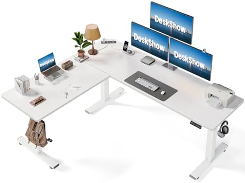 75x63 L-Shaped Electric Standing Desk with Charging Station