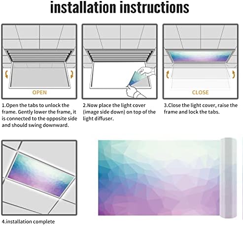 Fluorescent Light Cover Decorative Ceiling Light Filters,Pink Purple Pattern,for Classroom Office Hospitals Home Ceiling Decorative,2ft x 4ft,Blue Lilac Pale Teal