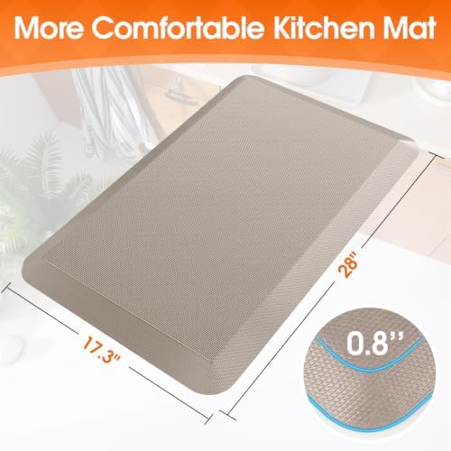 Kitchen Mat for Floor, Anti-Fatigue Mat Kitchen Rug, 17.3"x28"x0.8'', Khaki