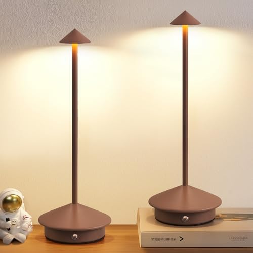 Modern Cordless Table Lamp Set of 2, Brown Portable LED Desk Lamps