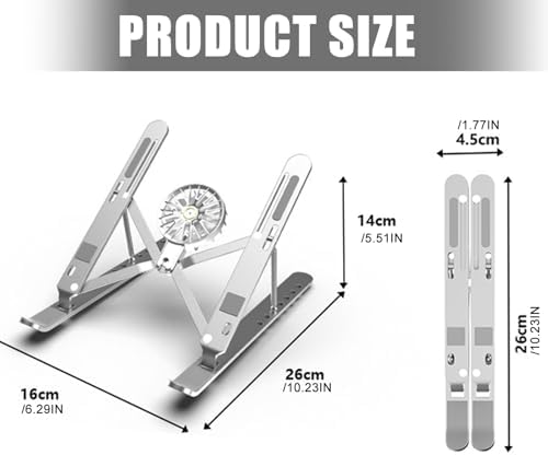 Laptop Stand with Fan, Ventilated Stands, Holder, Aluminum Desk with Fan for, Desk Accessories Accessories for Home Work Travel