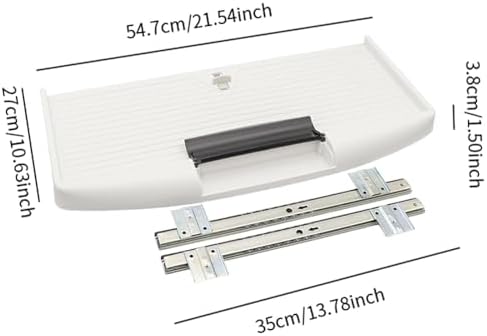 Keyboard Tray Under Desk Sliding Drawer Shelf Pull Out Computer Keyboard Drawer with Smooth Metal Rail and Pp Build Suitable for Home Office, White 27mm W Rail