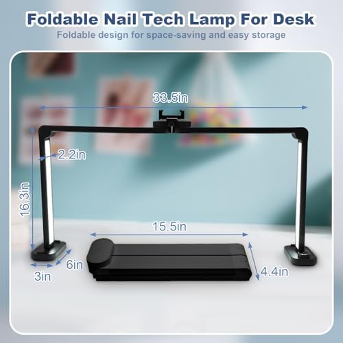 CGBE Nail Desk Lamp for Nail Tech: 33.5" Foldable Half Moon Light, Black