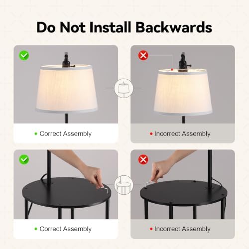 Floor Lamp with Table, 2-in-1 Side Table Floor Lamp with Linen Shade