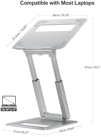 tounee Laptop Stand for Desk Adjustable Height, Telescopic Computer Stand with Pull Out Design Ergonomic Laptop Riser Fits All Laptops 10-17"-Silver