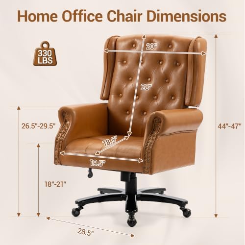 Vintage High Back Wingback Executive Office Chair, Brown
