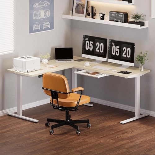 SANODESK 71x63 Electric L-Shaped Corner Standing Desk with Storage