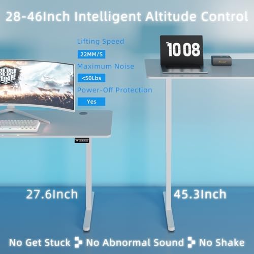 Shintenchi Standing Desk, 55x24 Inch Height Adjustable Electric Sit Stand up Desk, Ergonomic Rising Computer Table, Modern Lift Gaming Desk Workstation for Home Office, White