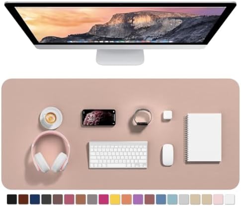 Hsurbtra Desk Pad, 35.5" x 17" PU Leather Desk Mat, XXL Extended Mouse Pad, Waterproof Desktop Blotter Protector, Non-Slip Ultra Thin Large Laptop Keyboard Writing Mat for Office Home, Beige Apricot