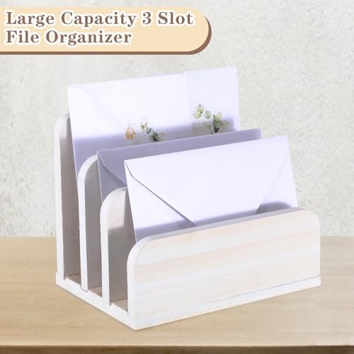 Briwooody Wooden Mail Organizer 3 Slots Mail Holder, White
