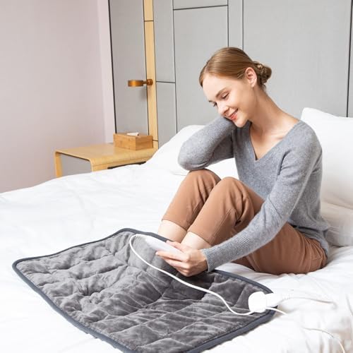 Ambershine 17''x33'' Weighted Heating Pad, 5.2lbs with 12 Temperature Settings & 4 Auto-Off Timers, Pain Relief for Back/Neck/Shoulders/Abdomen/Legs(Dark Grey)