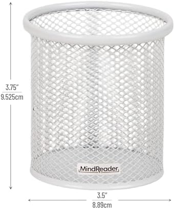 Mind Reader Pen and Accessories Holder, Desktop Organizer, Office, Metal Mesh, 3.5"L x 3.5"W x 3.75"H, Set of 3, White
