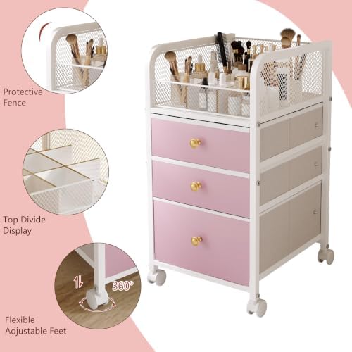 Rolling Makeup Vanity Cart Makeup Organizer with Drawers for Girls