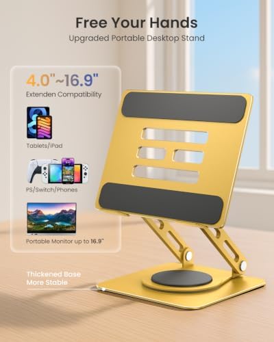 LOXP Adjustable Tablet Stand, 360 Rotating with Heavy-Duty Base - Gold