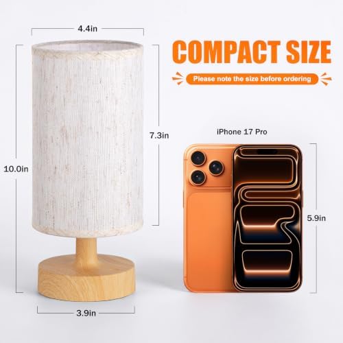 Kakanuo Cordless Table Lamp Rechargeable Small - 1 Pack Beige Wood, 4000mAh Battery Operated Lamp with Touch Control Stepless Dimming, Wireless Lamp for Bedside, Nightstand, Bedroom, Living Room