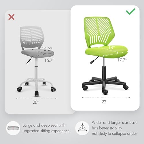 Yaheetech Small Desk Chair, Armless Adjustable Swivel Seat, Green