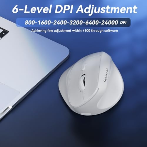 SOLAKAKA SM520 Ergonomic Wireless Mouse with 24,000 DPI, White