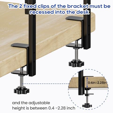 Clamp On Desk Shelf 2-Tier, 12.6 inche Wood Shelving Unit for Office Desk/Gaming Accessories, Tabletop Book Storage Rack, Shelf for Top & Under of Desk, Brown