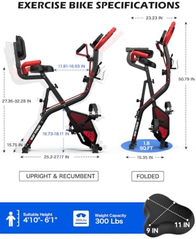 pooboo Folding Magnetic X‑Bike, Upright Exercise Bike for Home Gym