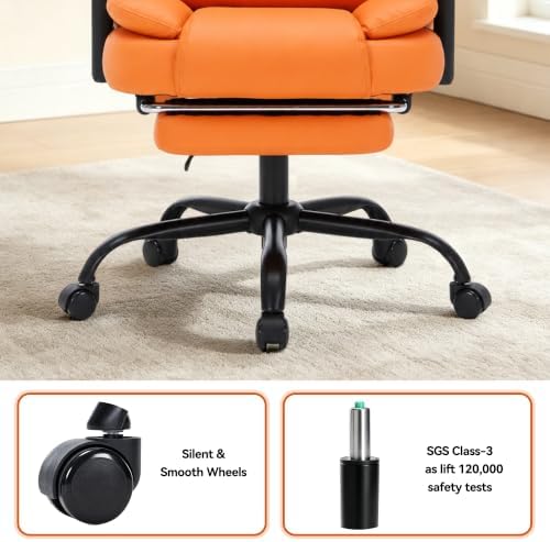 600LBS Executive Office Chair with FootRest for Heavy People High Back Ergonomic Gaming Chair with Lumbar Support Reclining Home Office Desk Chair with Pocket Spring Cushion Breathable Leather