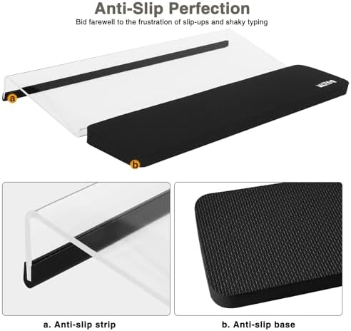MAXECHO Acrylic Tilted Keyboard Riser Stand and Holder with Wrist Arm Rest Support Pad for Computer Desk Desktop, 16.9" Wide