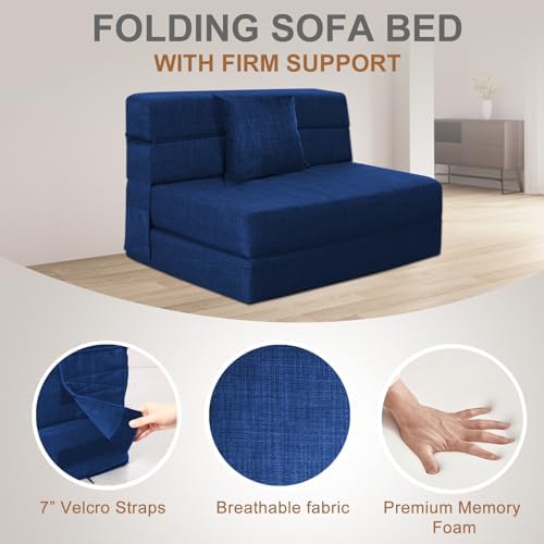 Nigoone Folding Sofa Bed Couch Memory Foam with Pillow Sleeper Chair Lazy Couch Twin Size Futon Convertible Guest Beds,Washable Cover,Dark Blue