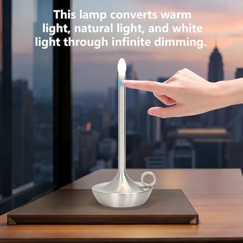 Rechargeable Cordless Table Lamp, Battery Table Light | Stepless Dimming Portable LED Table Light with Memory Function, for Outdoor/Dinner/Patio/Restaurant.(Black)