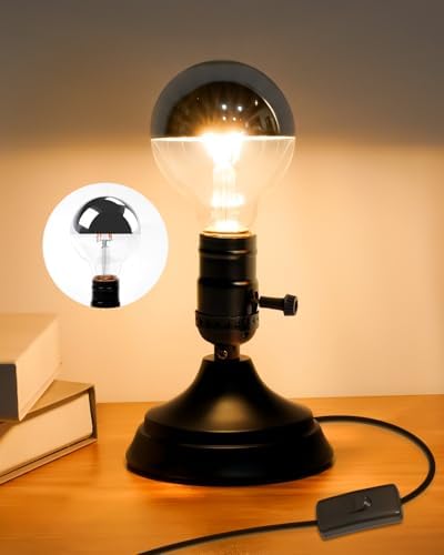 Lustaled Industrial Small Table Lamp, Metal Desktop Lamp Base with 2700K E26 LED Bulb, Vintage Beside Desk Lamp, Little Nightstand Lamp for Reading, Bedroom, Study, Office, Small Space, Coffee Pot