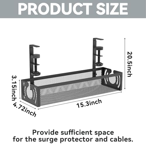 Cable Management, 15'' Under Desk Cable Management Tray No Drill