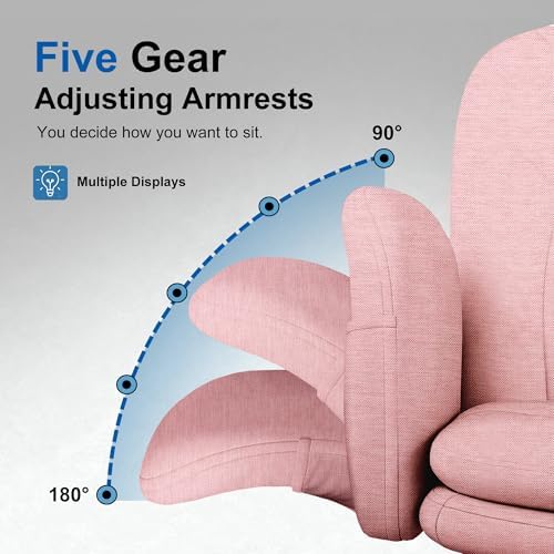 Misolant Fabric Criss Cross Chair with Armrests & Wheels for Cross-Legged Sitting, Comfortable Vanity Chair, Office Desk Chairs with Adjustable Rocking Function, for Home, Bedroom Pink