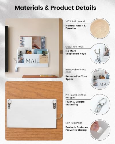 DLQuarts Solid Wood Mail Organizer Countertop or Wall Mounted, Soft White