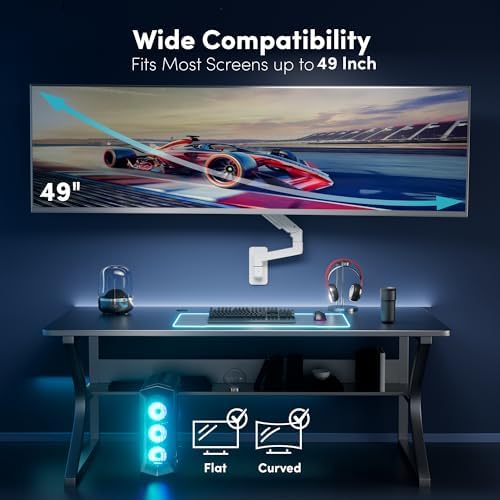 Heavy-Duty Monitor Wall Mount for 17-49" Ultrawide Screens, White