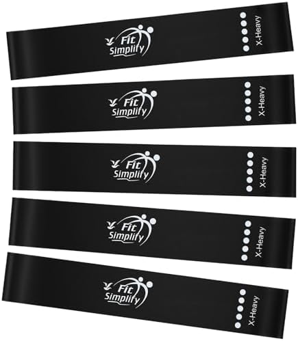 Fit Simplify Resistance Loop Exercise Fitness Bands with Instruction Guide and Carry Bag, Set of 5