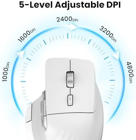 CITLLA Wireless Bluetooth Mouse, Ergonomic Rechargeable Silent Mouse with Multi-Device, Adjustable DPI, Flying Scroll & Thumb Wheel, Bluetooth Mice for Laptop, Computer, Tablet, Smartphone (White)