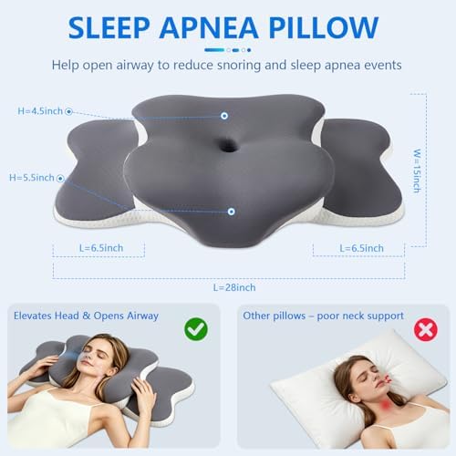 Cervical Neck Pillow for Neck Pain Relief & Side Sleeper | Ergo Pillow for Sleep Apnea, Neck Pain, and Snoring Relief | Orthopedic Memory Foam with Ergonomic Neck Support, Gray, Large