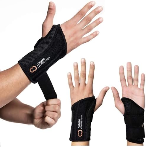 Copper Compression Advanced Wrist Brace - Copper Infused Adjustable Orthopedic Support Splint for Pain, Carpal Tunnel, Arthritis, Tennis Elbow, Tendinitis, RSI, Ganglion Cyst for Men Women Right L/XL