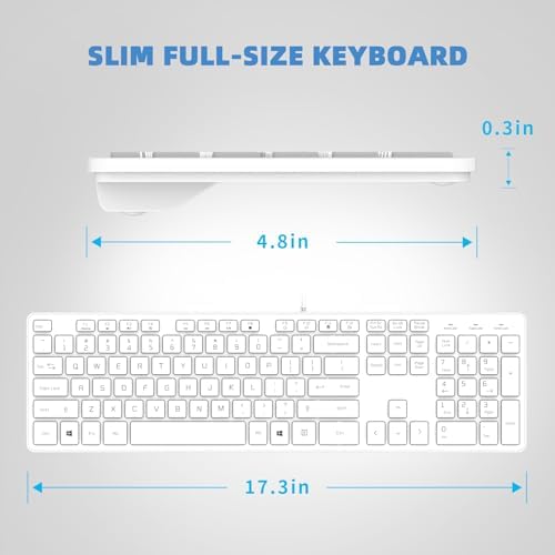 Wired USB Keyboard, Comfortable Quiet Chocolate Keys, Durable Ultra-Slim Computer Keyboard Wired(QWERTY) for PC, Windows 11/10/8/7/XP/Vista KB1430 (White, Wired Keyboard for Windows)