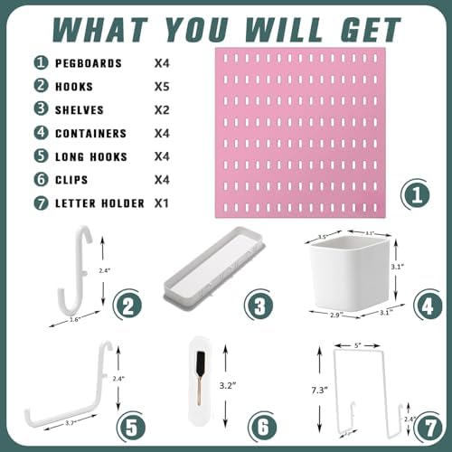 MULSAME Pegboard Combination Kit, 25.2" x 25.2" Wall Mounted Storage Set with 4 Pegboards & 20 Accessories Hanging, Peg Boards Organizer