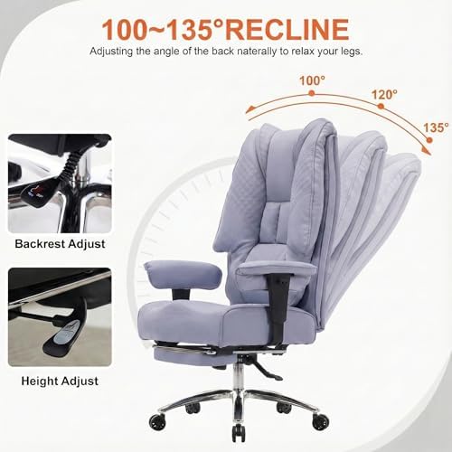 EXCEBET Big and Tall Office Chair 400lbs Wide Seat, Leather High Back Executive Office Chair with Foot Rest, Ergonomic Chairs Lumbar Support for Lower Back Pain Relief (Light Purple)