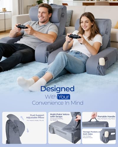 Kayfia Reading Pillow, 30-90° Stepless Adjust Angle & Height, Large, Grey