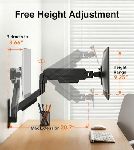 Single Monitor Wall Mount for 17 to 32 inch Flat/Curved Computer Screens,Full Motion Adjustable Monitor Wall Arm Holds Up to 22lbs,VESA Wall Mount 75x75/100x100, Black