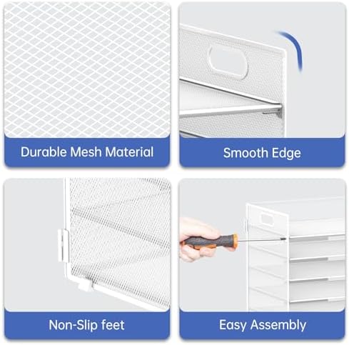 7 Tier Paper Organizer for Desk with Letter Trays & Handle White