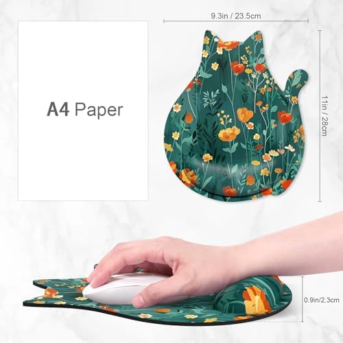 Ergonomic Mouse Pad with Wrist Rest, Cute Cat Memory Foam Padded Pain Relief Non-Slip Wrist Support Mouse Mat for Gaming Work Computer Laptop, Funny Office Supplies Desk Accessory, Cute Flower