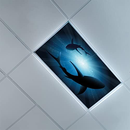 Fluorescent Light Cover Decorative Ceiling Light Filters,Shark Pattern,for Classroom Office Hospitals Home Ceiling Decorative,2ft x 4ft,Dark Blue