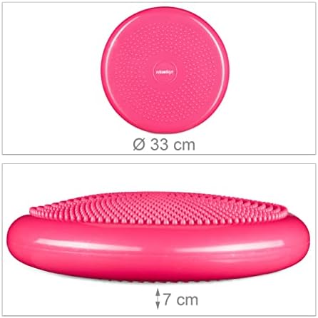 Relaxdays Balance Disc, 33 cm Stability Wobble Cushion with Air Pump, Balance Pillow with Nubs, Fitness Board, Pink